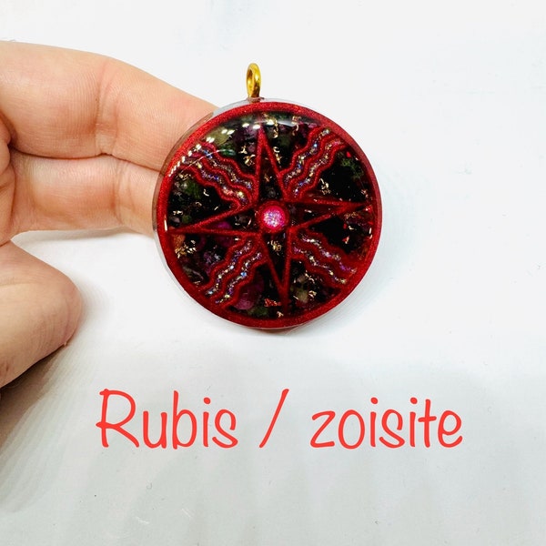 Ruby on Zoiste symbol lustrous diamond effect shamash -opens and fills your heart with love and the pleasure of the present moment.