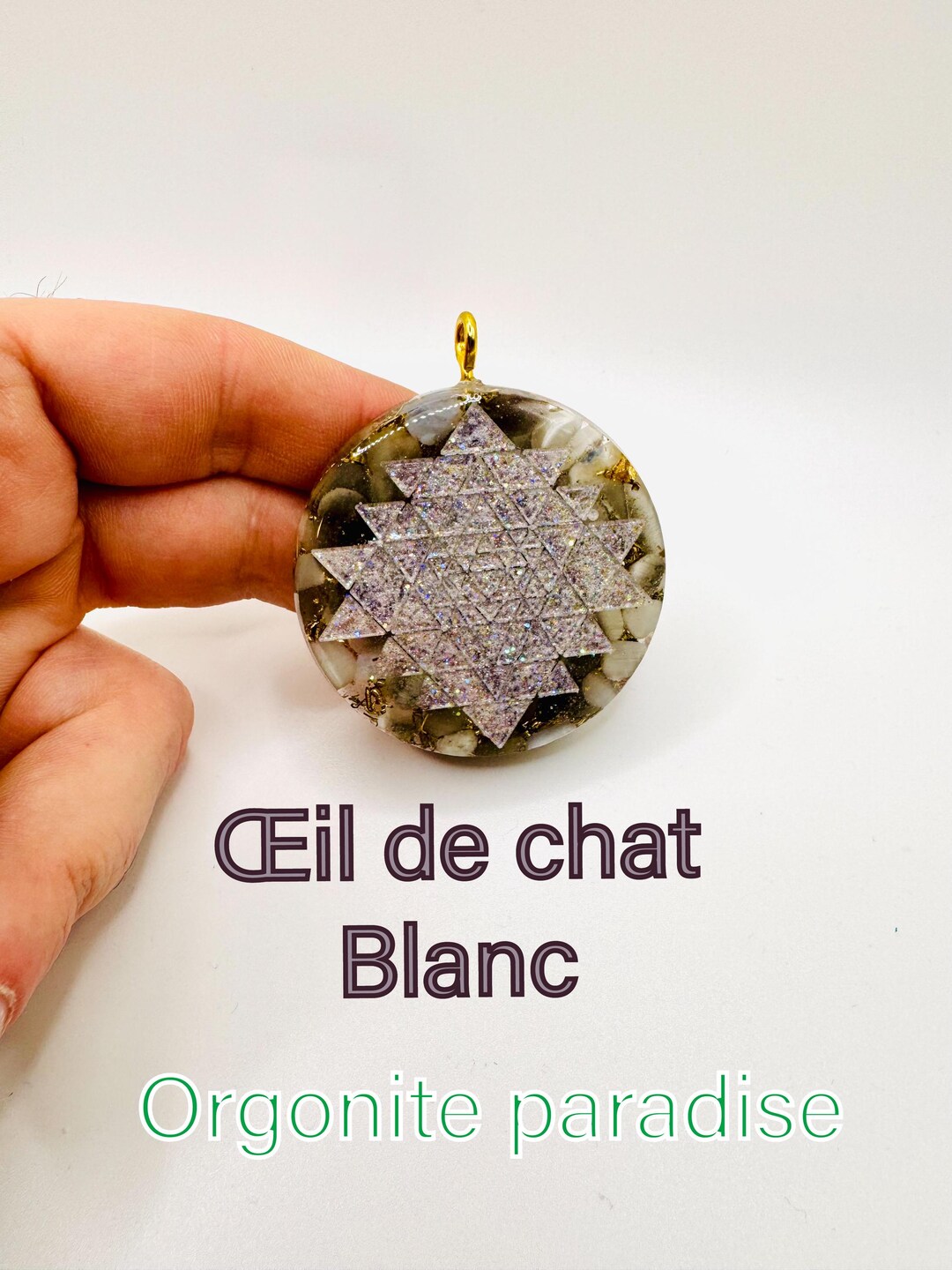 Bague Diamant Et Œil De Chat – Pierre De Lune Orange – Or K18YG (Taille 5.5-5.75, Occasion)