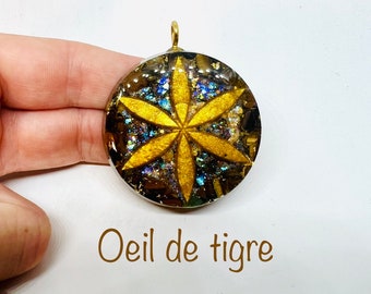 Oeil de tigre - effet diamant lustré - symbole graine de vie    - super motivation et confiance en soi