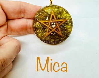 Mica - symbole pentacle  effet diamant lustré - bénéfique au contrôle du sucre sanguin