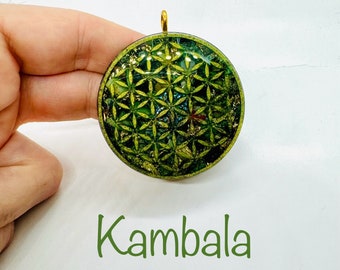 Kambala jasper - flower of life symbol - lustrous diamond effect - balances the Heart Chakra on both sides. Accept who we are