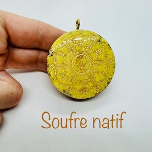 Native sulfur - Om Mani Padme Hum symbol, lustrous diamond effect, relieves seasonal allergies and is super detoxifying