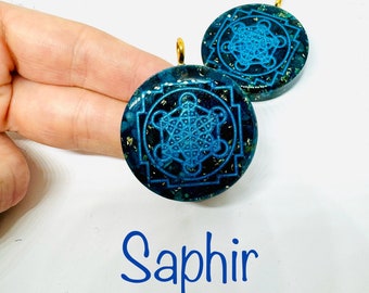 Sapphire - lustrous diamond effect metatron symbol - stone of spiritual elevation