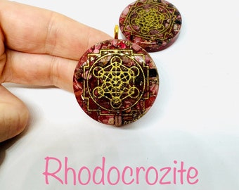 Rhodochrosite( haute qualité )  - symbole metatron 4 cm  effet diamant lustré  - Pierre de l’amour et la compassion