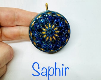 Zafiro - símbolo de flor de loto con efecto de diamante brillante - piedra de elevación espiritual