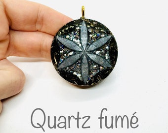 quartz fumé (haute qualité) symbole Graine de vie. Effet diamant lustré - soulage les cauchemars et les peurs