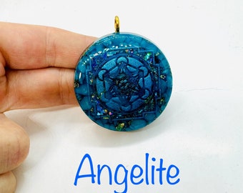 angelite - haute qualité - symbole metatron effet diamant lustré - contact avec les anges