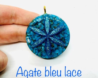 blue lace agate - seed of life symbol with lustrous diamond effect - Helps parent/child relationships