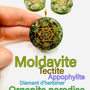 MOLDAVITE, tectite , appophylite et diamant d’herkimer- tres puissant -- amplifié vos dons spirituel - symbole metatron