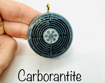 Carborandite - diamond effect labyrinth symbol polish energy shield - Orgonite