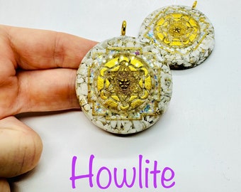 howlite - shiny diamond effect metatron symbol - removes water retention - helps with anger and patience