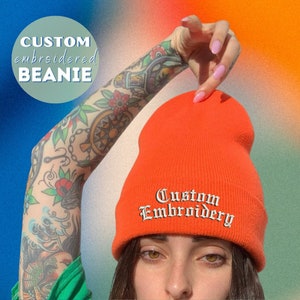 Custom Embroidered Beanie , Personalized Cuffed Beanie Cap , Custom Logo Small Business Merch Design your own , Winter Hat , Skull Cap