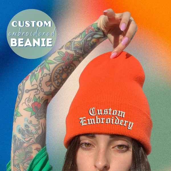 Custom Embroidered Beanie , Personalized Cuffed Beanie Cap , Custom Logo Small Business Merch Design your own , Winter Hat , Skull Cap