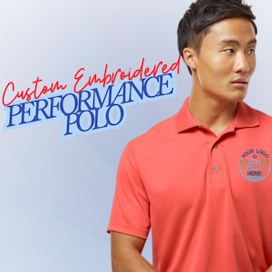 Embroidered Polo , Moisture Wicking Polo with Custom Embroidered Logo , Performance work shirt , Business Polo for Men , Father&#39;s Day Gift