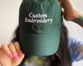 Custom Embroidered Hat , Personalized Dad Cap , Embroidery Logo baseball hat , Your own text monogram , Bachelorette , Small business Merch