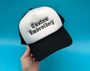Custom Embroidered Trucker Hat , Personalized Foam Cap , Trendy Trucker Mesh , Bachelorette Gift , Small business Merch , Retro style hat