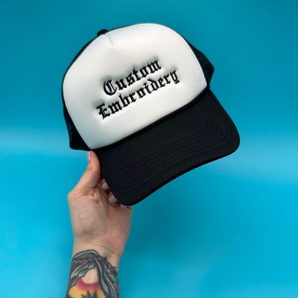 Custom Embroidered Trucker Hat , Personalized Foam Cap , Trendy Trucker Mesh , Bachelorette Gift , Small business Merch , Retro style hat