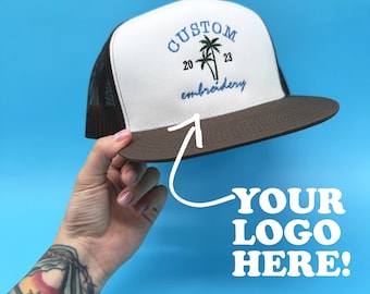 Custom Embroidered Mesh Snapback Hat , Personalized Mesh Cap , Dad Gift , Small business Merch , Six Panel Hat , Custom fitted hat