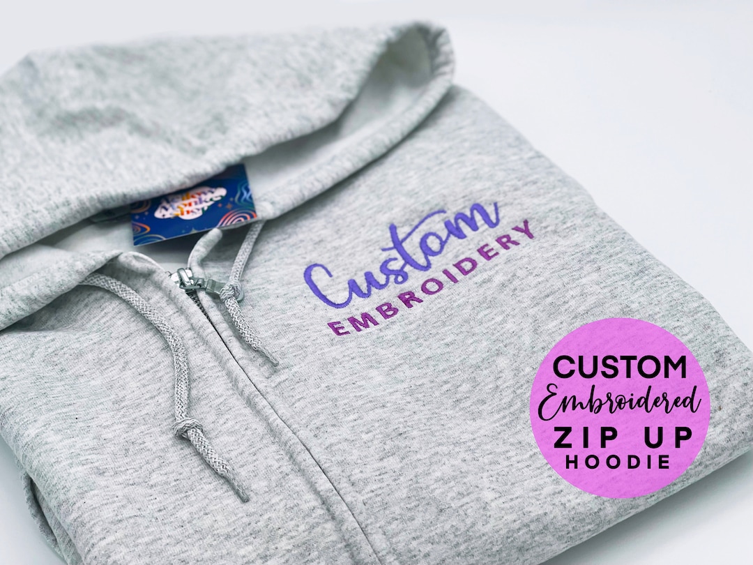 Custom Embroidered Zip up Hoodie , Logo Embroidery Zipper Hoodie ...