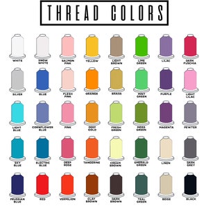 May include: A chart of thread colors with names for each color. The colors are arranged in rows and columns. The colors include white, snow white, salmon pink, yellow, light brown, lime green, lilac, dark fuchsia, silver, blue, flesh pink, orange, brass, mint green, purple, light lilac, light blue, cornflower blue, pink, deep gold, fresh green, moss green, magenta, pewter, sky blue, electric blue, deep rose, tangerine, cream brown, emerald green, linen, dark grey, Prussian blue, red, vermilion, clay brown, dark brown, teal green, beige, and black.