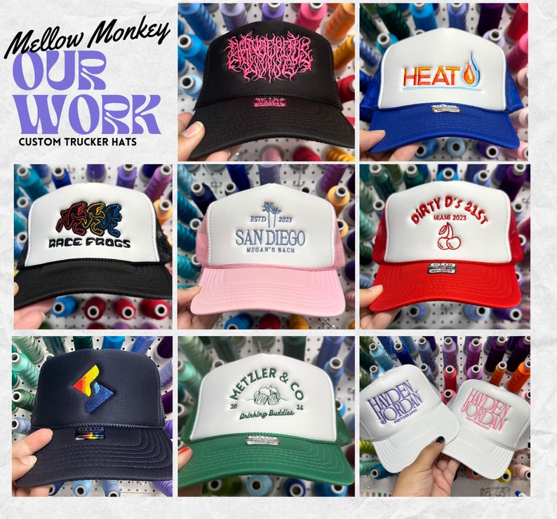 Custom Embroidered Trucker Hat , Personalized Foam Cap , Trendy Trucker Mesh , Bachelorette Gift , Small business Merch , Retro style hat image 3