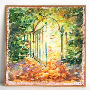 Handgeschilderde aquarel kaarten herfst weg bos verjaardag schilderij foto's kleurrijke helder originele kunst cadeau illustraties voor hem