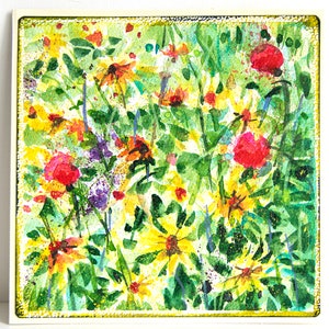 Aquarelle peinte à la main, fleurs, jardin, coloré, brillamment, original, art, cadeau, illustrations, été, floral, anniversaire, carte