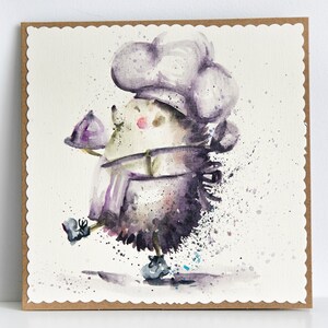 Biglietto di auguri dipinto a mano Riccio Cuoco Acquerello Pittura Immagini Colorato Acquerello Opere d'acqua Originale Arte regalo Illustrazioni