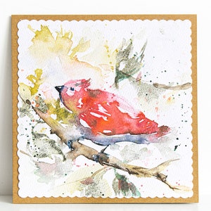 Handgeschilderde wenskaart rode vogel aquarel schilderij foto's kleurrijke helder originele kunst cadeau illustraties bloemen vogels