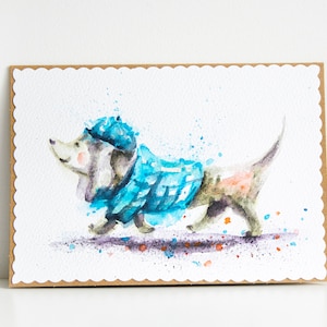 Watercolour Cards Badger Dog Petty in a hat Painting Pictures Colorful Brightly Watercolor Work Original Art gift Illustrations