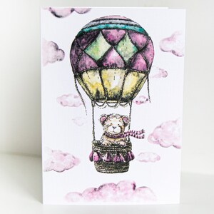 Carte de voeux impression d'ours en peluche de peinture à l'aquarelle photos cadeau d'art aquarelle coloré illustration joyeux anniversaire enfants ballon
