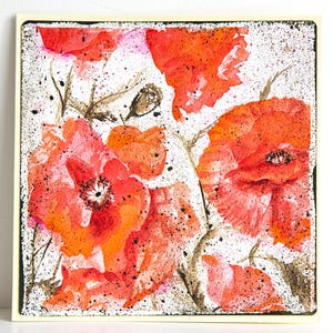 Hand Painted Watercolour Cards Flowers Poppy Painting Pictures Colorful Brightly  Original Art gift Illustrations Summer Floral