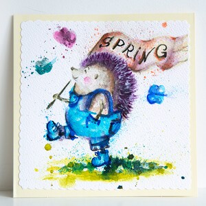 Acquerello dipinto a mano Carte Riccio Primavera Compleanno Pittura Quadri Colorato Brillante Arte originale regalo Illustrazioni Per lui