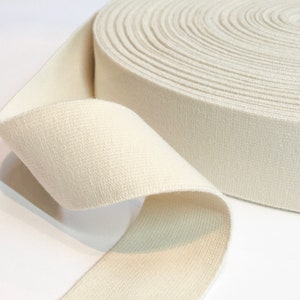 40mm Ecru Organic elastic GOTS cotton flat soft elastic, biodegradable waistband elastic, environmentally friendly elastic, natural rubber image 1