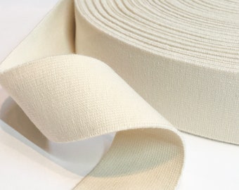 40mm Ecru Organic elastic - GOTS cotton flat soft elastic, biodegradable waistband elastic, environmentally friendly elastic, natural rubber