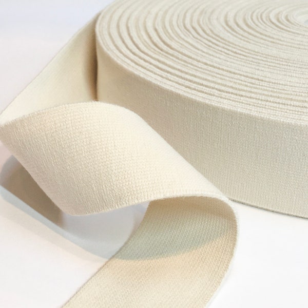 40mm Ecru Organic elastic - GOTS cotton flat soft elastic, biodegradable waistband elastic, environmentally friendly elastic, natural rubber