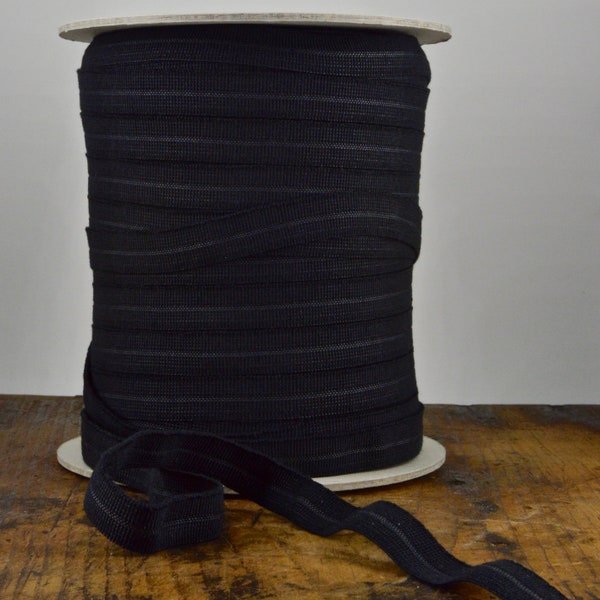 15mm wide BLACK Organic GOTS cotton Fold Over Elastic