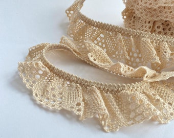 40mm wide Ecru eco-friendly cotton stretch lace edging trim #8016