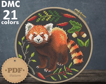 Red Panda Cross Stitch Pattern: Modern Cottagecore Nursery Decor (PDF Pattern)