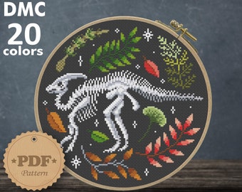 Parasaurolophus Skeleton Cross Stitch Pattern: Dinosaur Wall Art (PDF Pattern)
