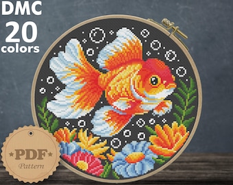 Goldfisch Stickmuster PDF, Goldfisch Stickmuster, Goldfisch Stickmuster, Dekokissen Dekoration Fischliebhaber Geschenk