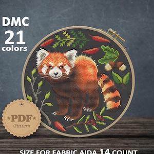 Rode Panda Cross Stitch patroon PDF, Moderne kruissteek, Panda kruissteek, Cottagecore wanddecor, Kinderdagverblijf Decor, Instant download PDF