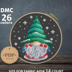 Christmas cross stitch pattern PDF, Christmas cute gnome cross stitch pattern, Merry christmas decoration DIY, Christmas home decor PDf