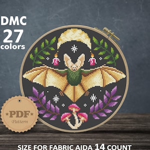 Vampire Bat cross stitch pattern PDf, Moon phases cross stitch, Moon and Bat, Gothic Cross Stitch, Witch wall decor DIY, Batlovers gift
