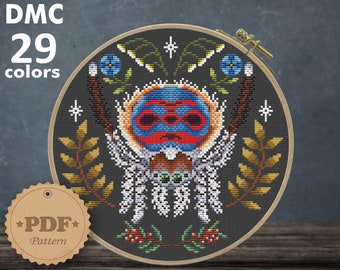 Peacock spider cross stitch pattern PDf, Modern cross stitch, Cottagecore decor, Maratus speciosus, Insect wall decor, Spider lover gift