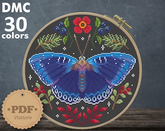 Blue Butterfly Cross Stitch Pattern: Cottagecore Decor (PDF Pattern)