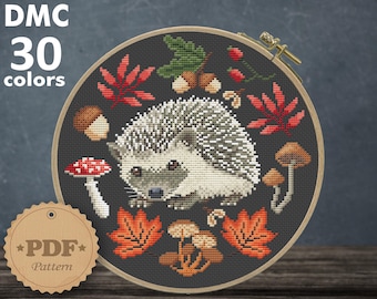 Hedgehog & Mushrooms Cross Stitch Pattern: Autumn Cottagecore (PDF Pattern)