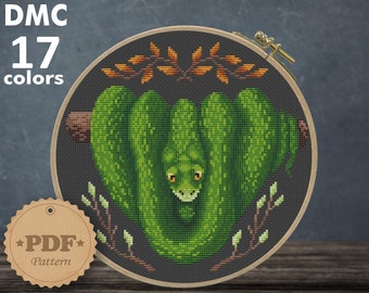 Green Tree Python Cross Stitch Pattern: Mystical Serpent, Cottagecore Decor (PDF Pattern)