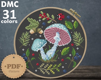 Mushroom Ladybug Cross Stitch Pattern: Witchy Fungi Forest (PDF Pattern)