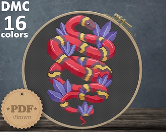 Snake cross Stitch pattern PDF, Milk snake embroidery, Modern cross stitch, Mystical snake cross stitch, Cottagecore decor, Snake lover gift